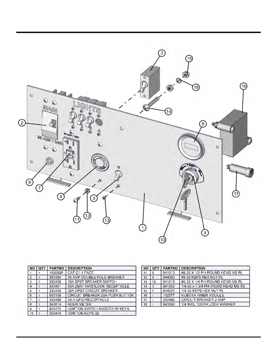 Kubota control panel, Night lite pro ii | Allmand Brothers NL PRO II User Manual | Page 142 / 174