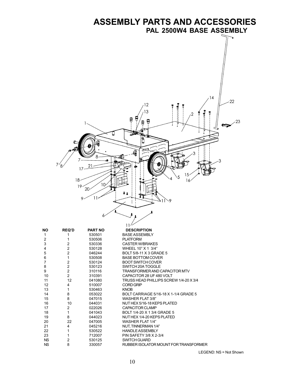 Assembly parts and accessories | Allmand Brothers PAL User Manual | Page 10 / 14