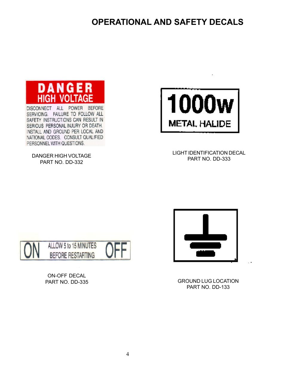 Operational and safety decals | Allmand Brothers PAL User Manual | Page 4 / 14