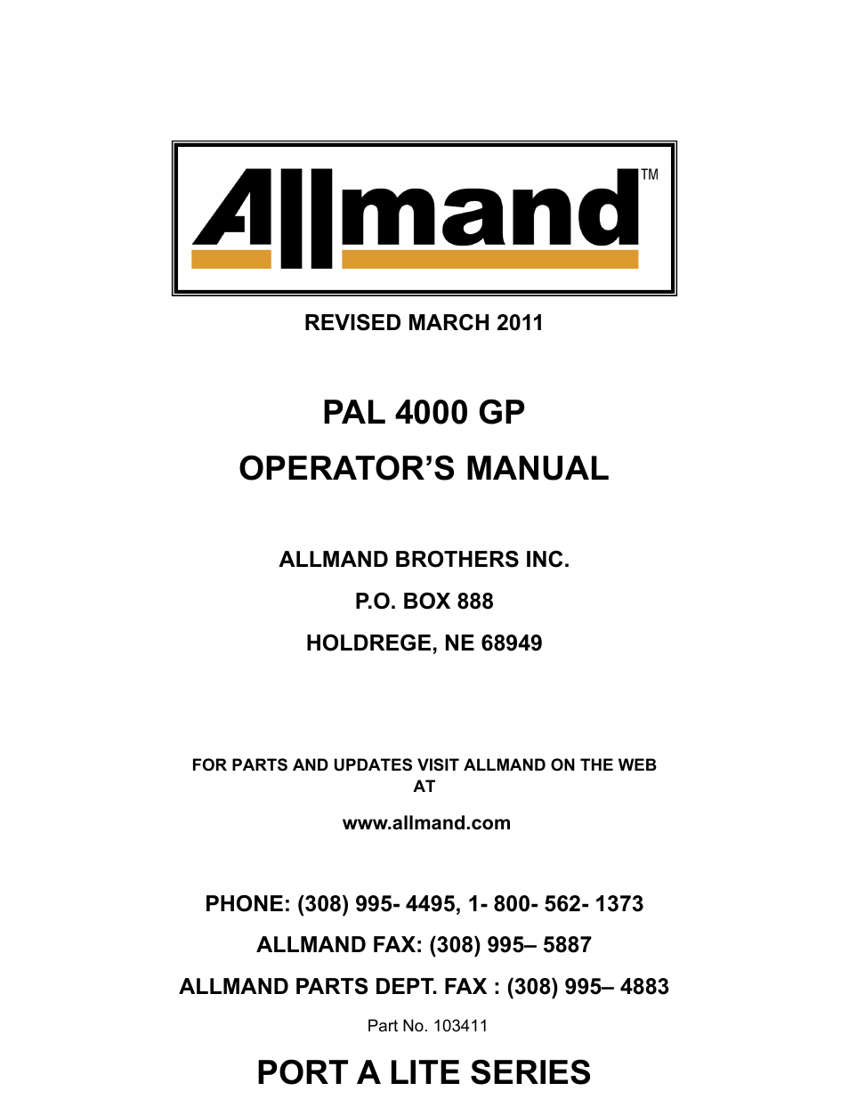 Allmand Brothers PAL4000 User Manual | 34 pages