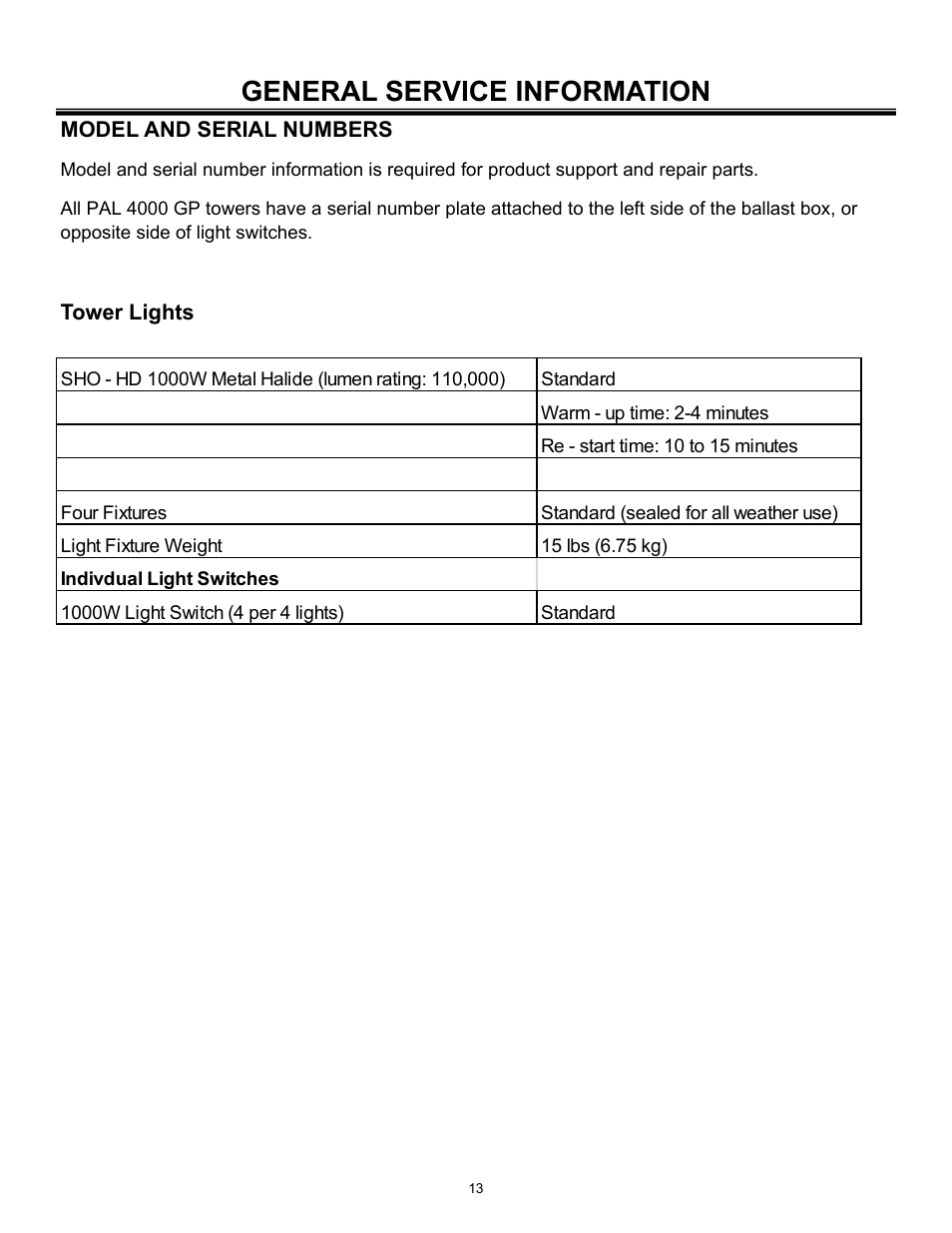 General service information | Allmand Brothers PAL4000 User Manual | Page 13 / 34