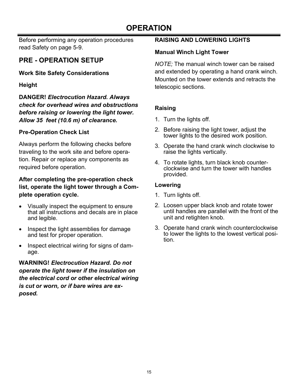 Operation | Allmand Brothers PAL4000 User Manual | Page 15 / 34