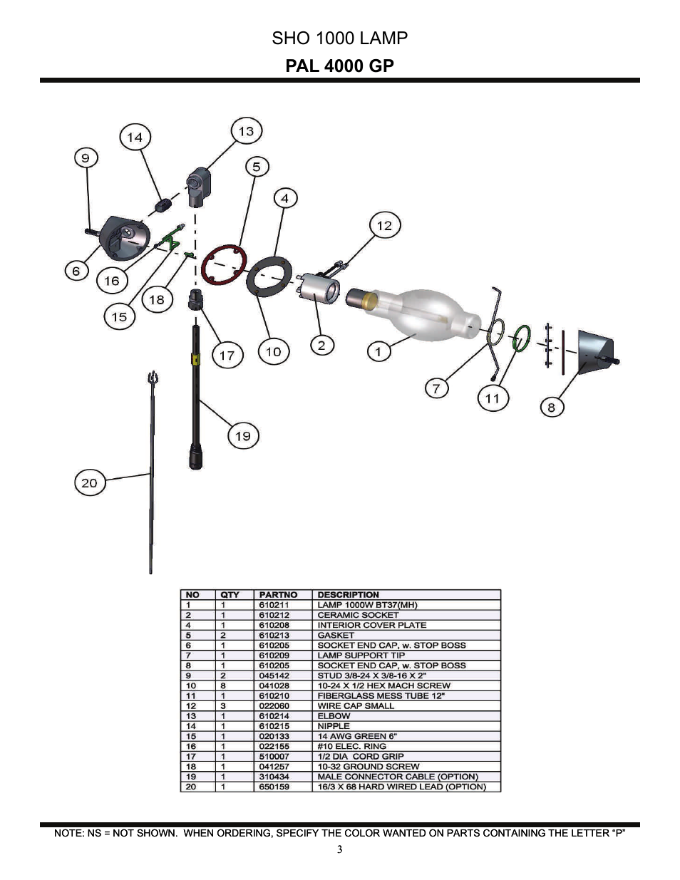 Sho 1000 lamp, Pal 4000 gp | Allmand Brothers PAL4000 User Manual | Page 23 / 34