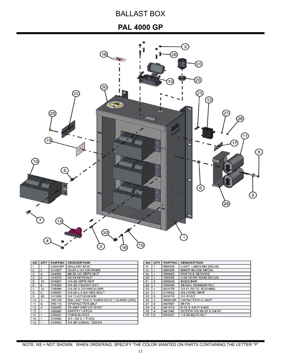 Pal 4000 gp ballast box | Allmand Brothers PAL4000 User Manual | Page 31 / 34