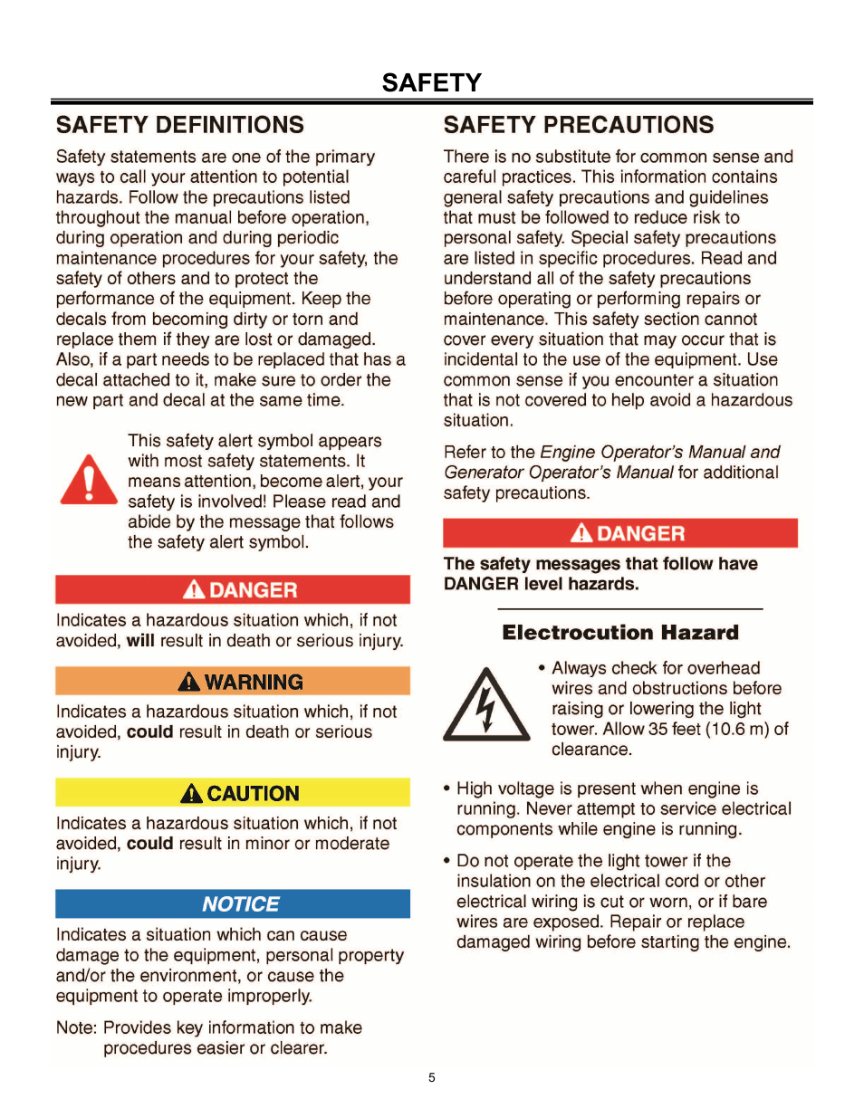Safety | Allmand Brothers PAL4000 User Manual | Page 5 / 34