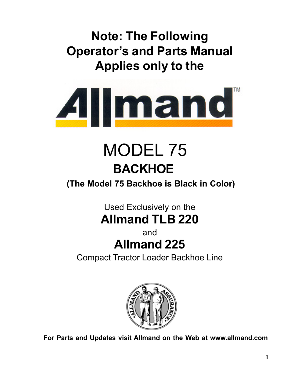 Allmand Brothers Allmand 7.5 FT BACKHOE User Manual | 32 pages