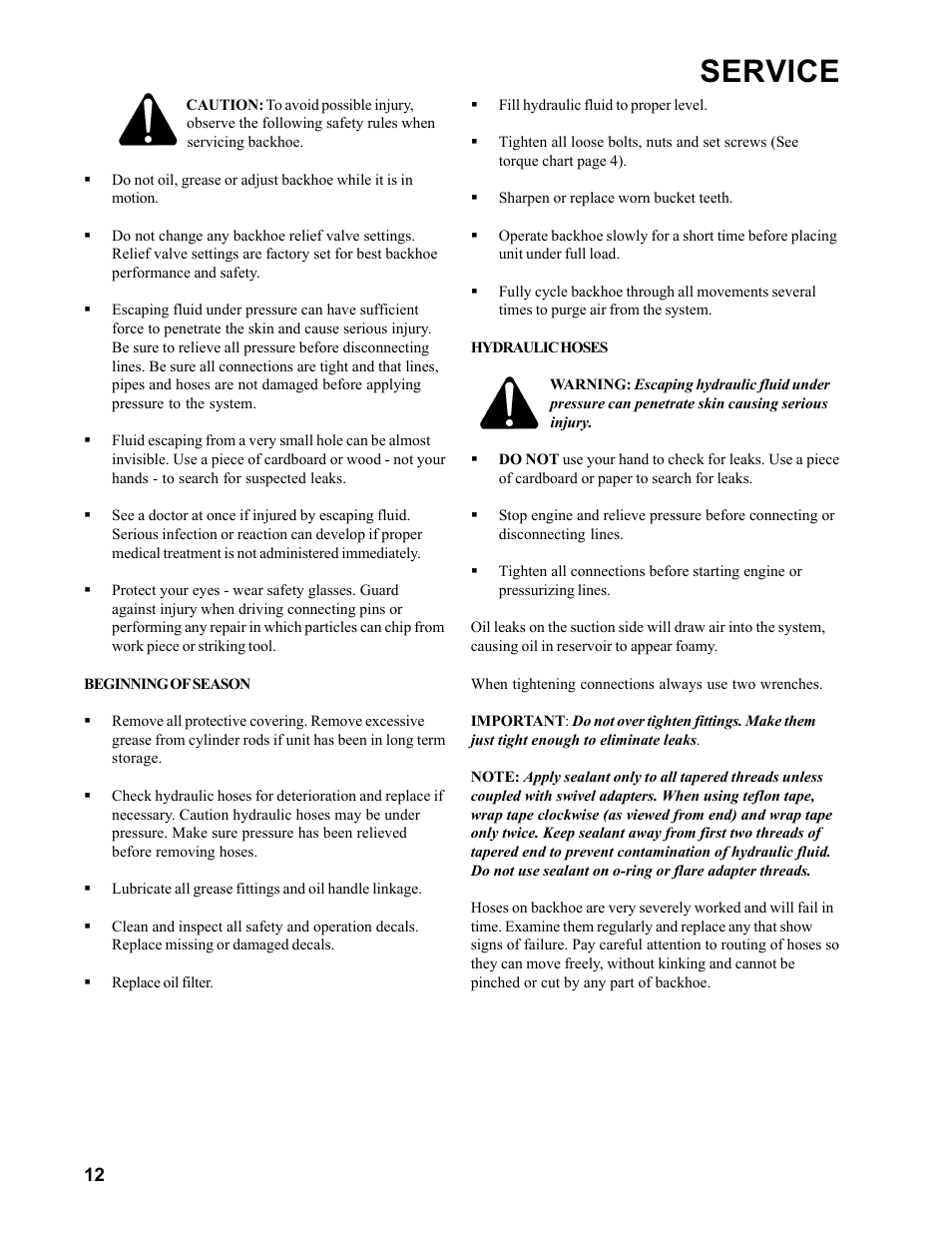 Service | Allmand Brothers Allmand 7.5 FT BACKHOE User Manual | Page 12 / 32