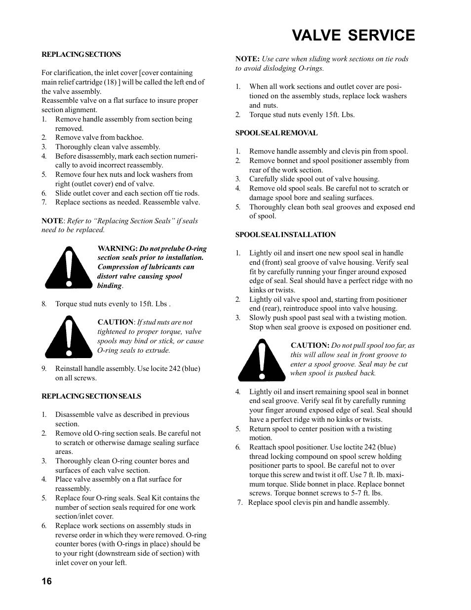 Valve service | Allmand Brothers Allmand 7.5 FT BACKHOE User Manual | Page 16 / 32