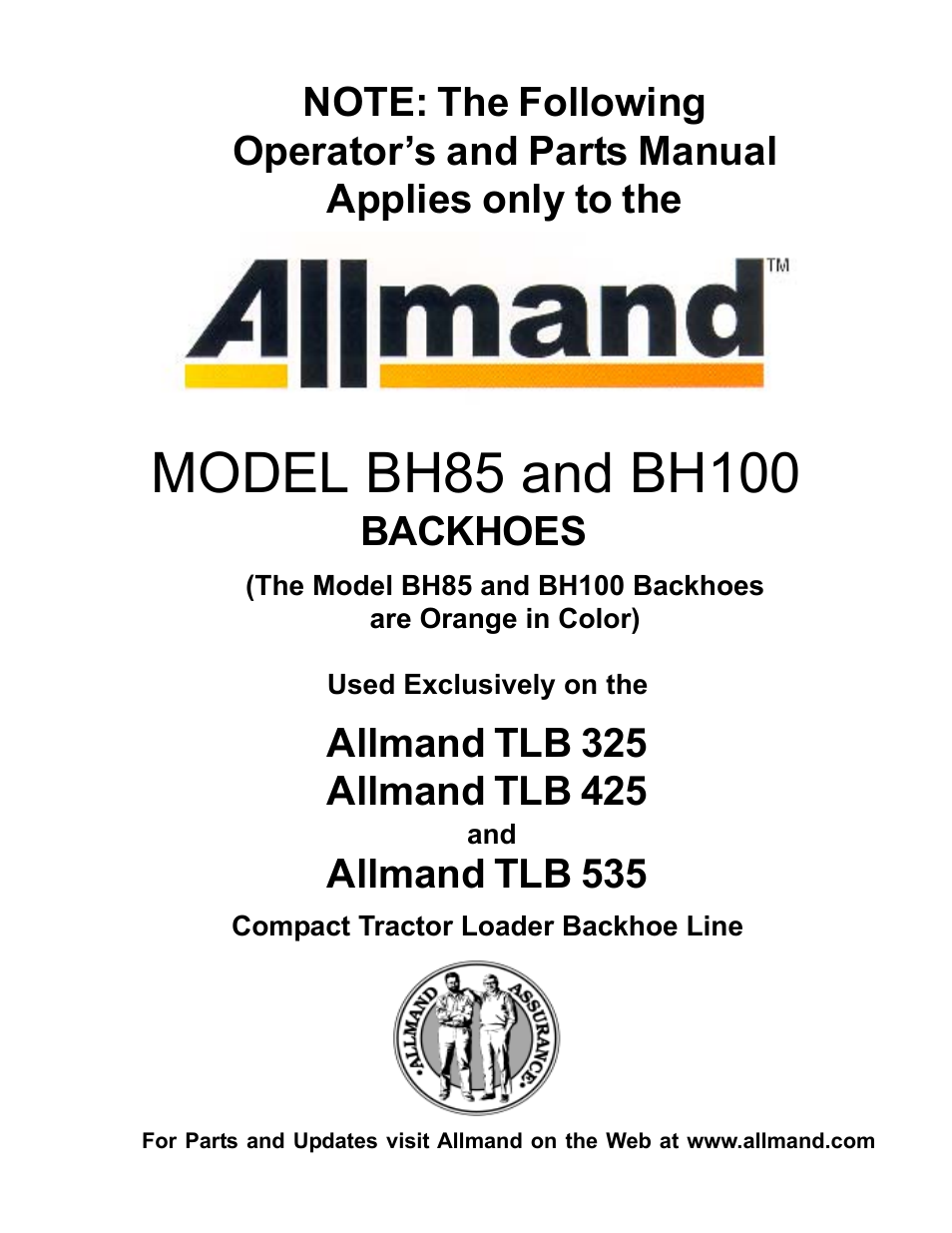 Allmand Brothers Allmand 8.5 10 FT BACKHOE User Manual | 41 pages