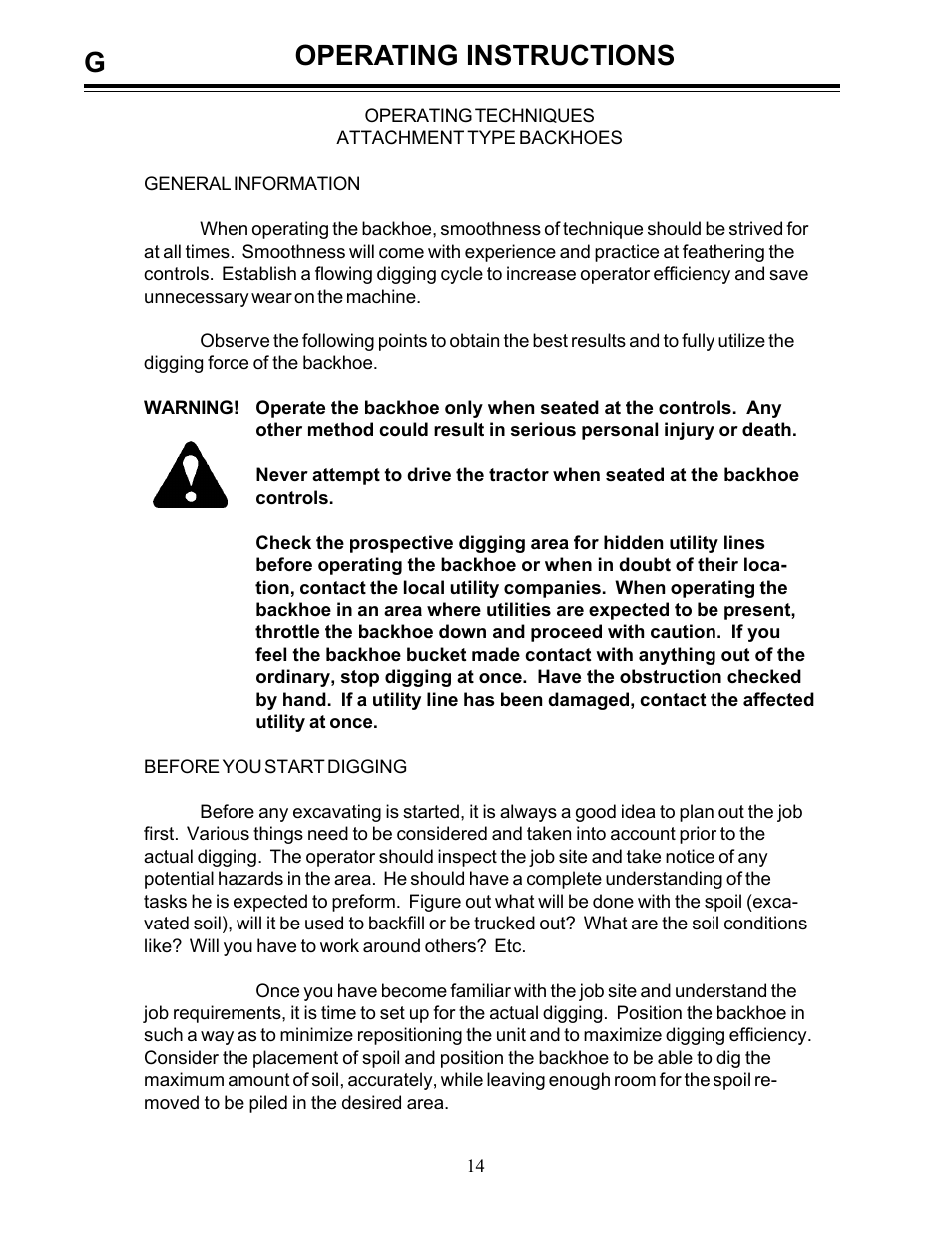 Operating instructions | Allmand Brothers Allmand 8.5 10 FT BACKHOE User Manual | Page 14 / 41