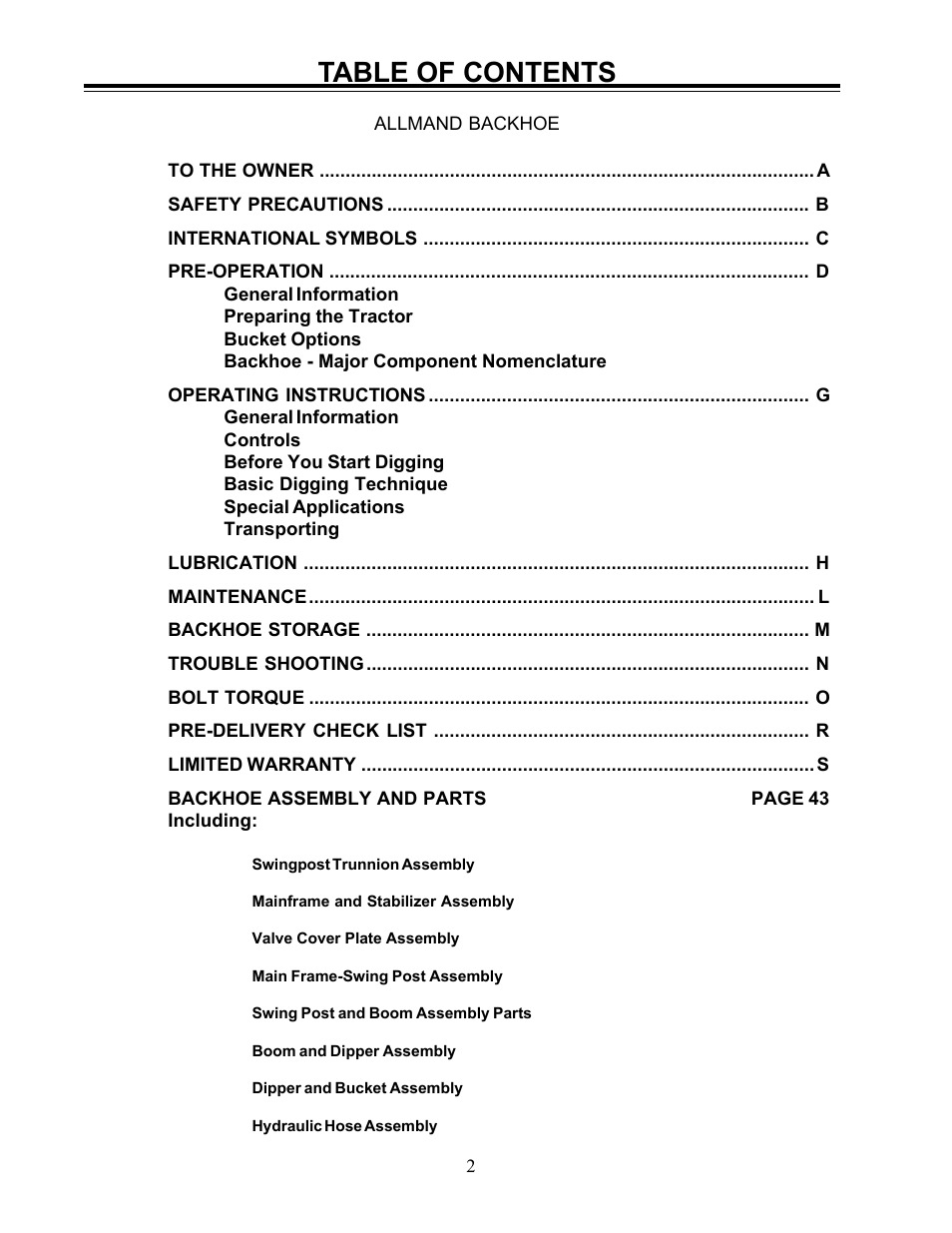 Allmand Brothers Allmand 8.5 10 FT BACKHOE User Manual | Page 2 / 41