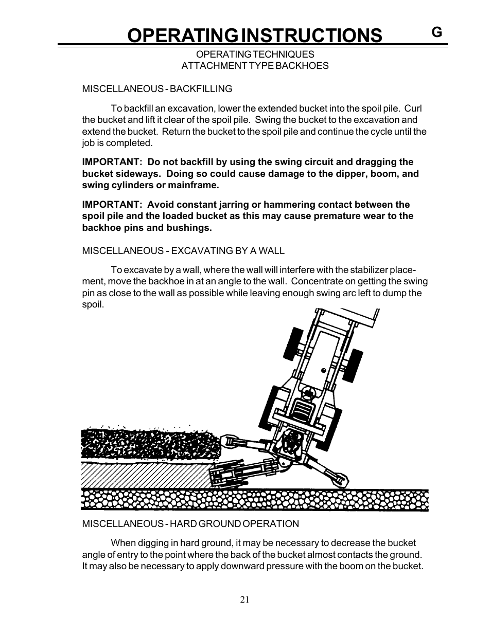 Operating instructions | Allmand Brothers Allmand 8.5 10 FT BACKHOE User Manual | Page 21 / 41