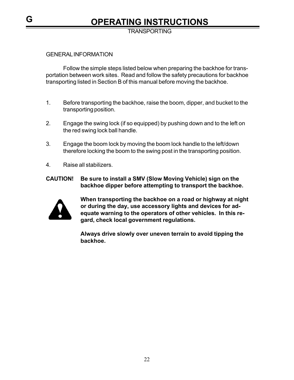 Operating instructions | Allmand Brothers Allmand 8.5 10 FT BACKHOE User Manual | Page 22 / 41