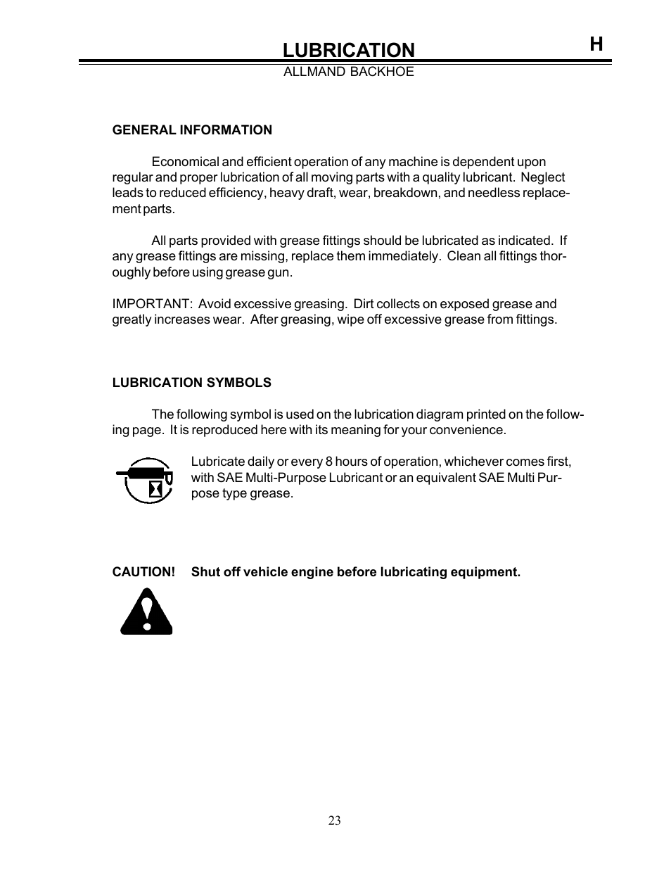 Lubrication | Allmand Brothers Allmand 8.5 10 FT BACKHOE User Manual | Page 23 / 41