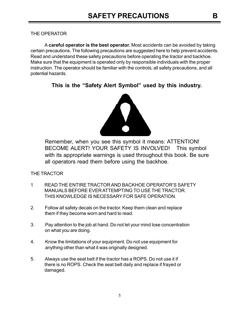 Safety precautions b | Allmand Brothers Allmand 8.5 10 FT BACKHOE User Manual | Page 5 / 41