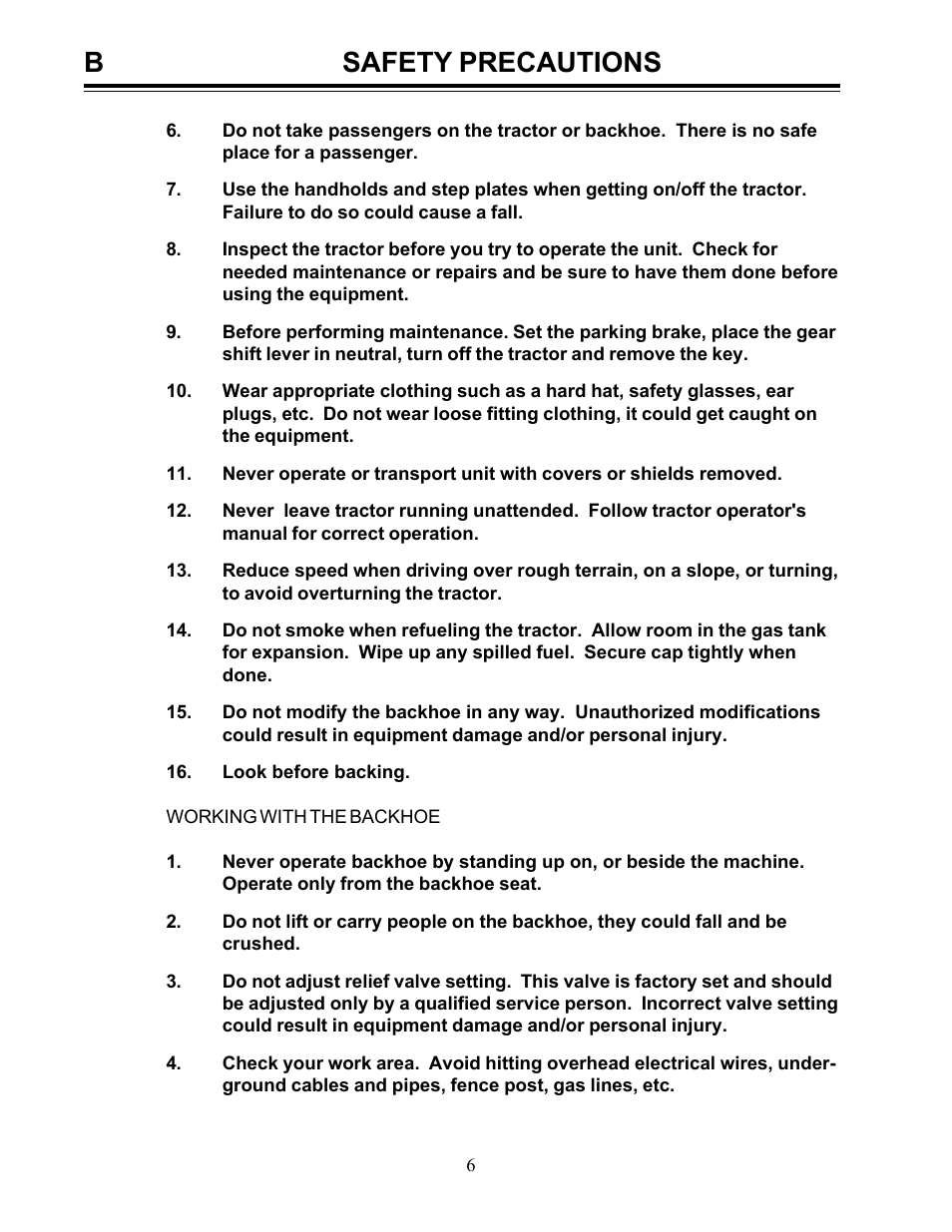 Safety precautions b | Allmand Brothers Allmand 8.5 10 FT BACKHOE User Manual | Page 6 / 41