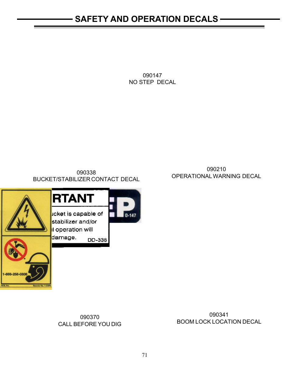 Safety and operation decals | Allmand Brothers Allmand 8.5 10 FT BACKHOE User Manual | Page 29 / 31