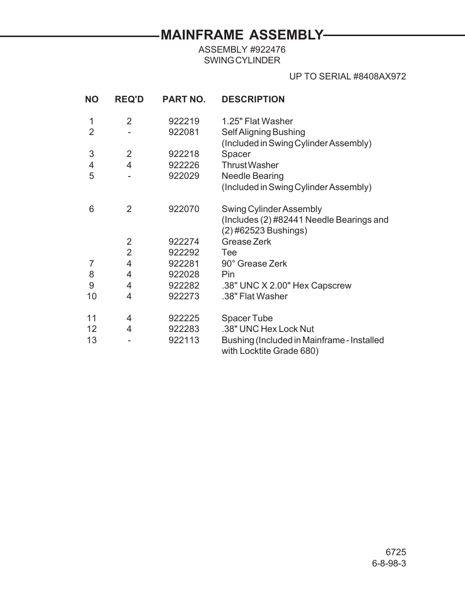 Mainframe assembly | Allmand Brothers TLB 408 BACKHOE User Manual | Page 18 / 93