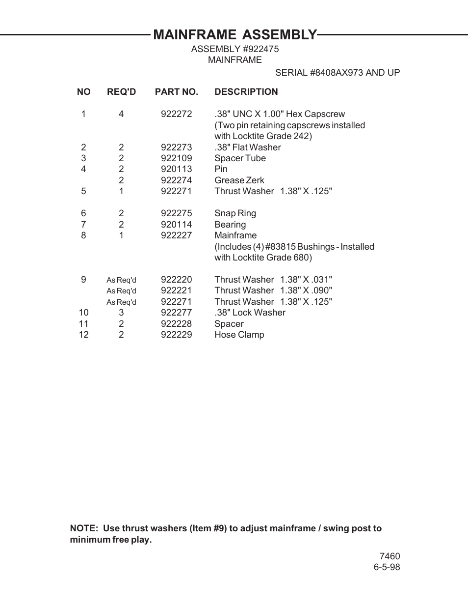 Mainframe assembly | Allmand Brothers TLB 408 BACKHOE User Manual | Page 4 / 93