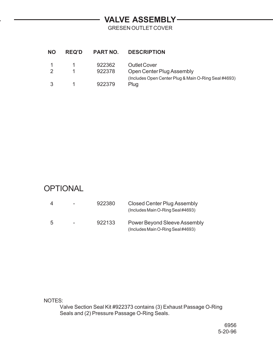 Optional, Valve assembly | Allmand Brothers TLB 408 BACKHOE User Manual | Page 56 / 93