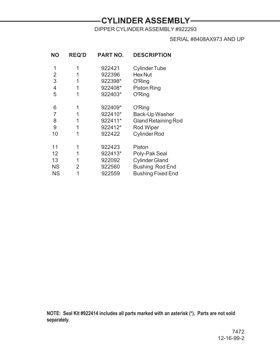 Cylinder assembly | Allmand Brothers TLB 408 BACKHOE User Manual | Page 72 / 93