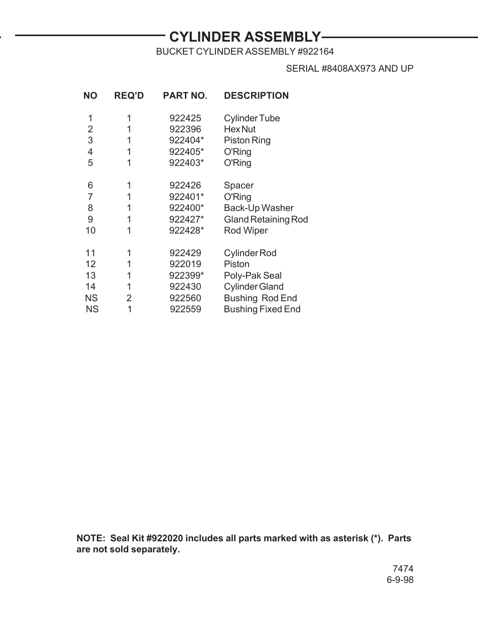 Cylinder assembly | Allmand Brothers TLB 408 BACKHOE User Manual | Page 76 / 93