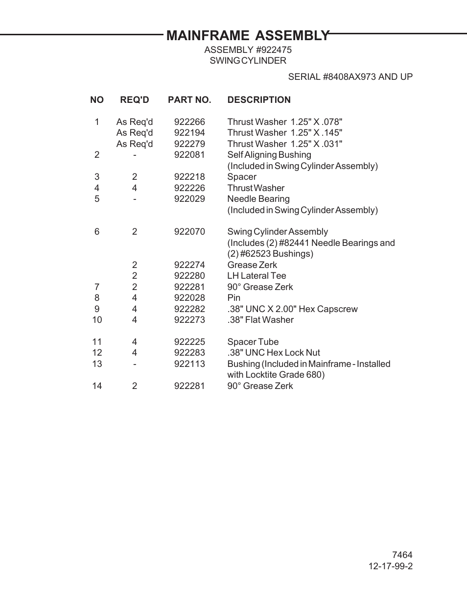 Mainframe assembly | Allmand Brothers TLB 408 BACKHOE User Manual | Page 8 / 93