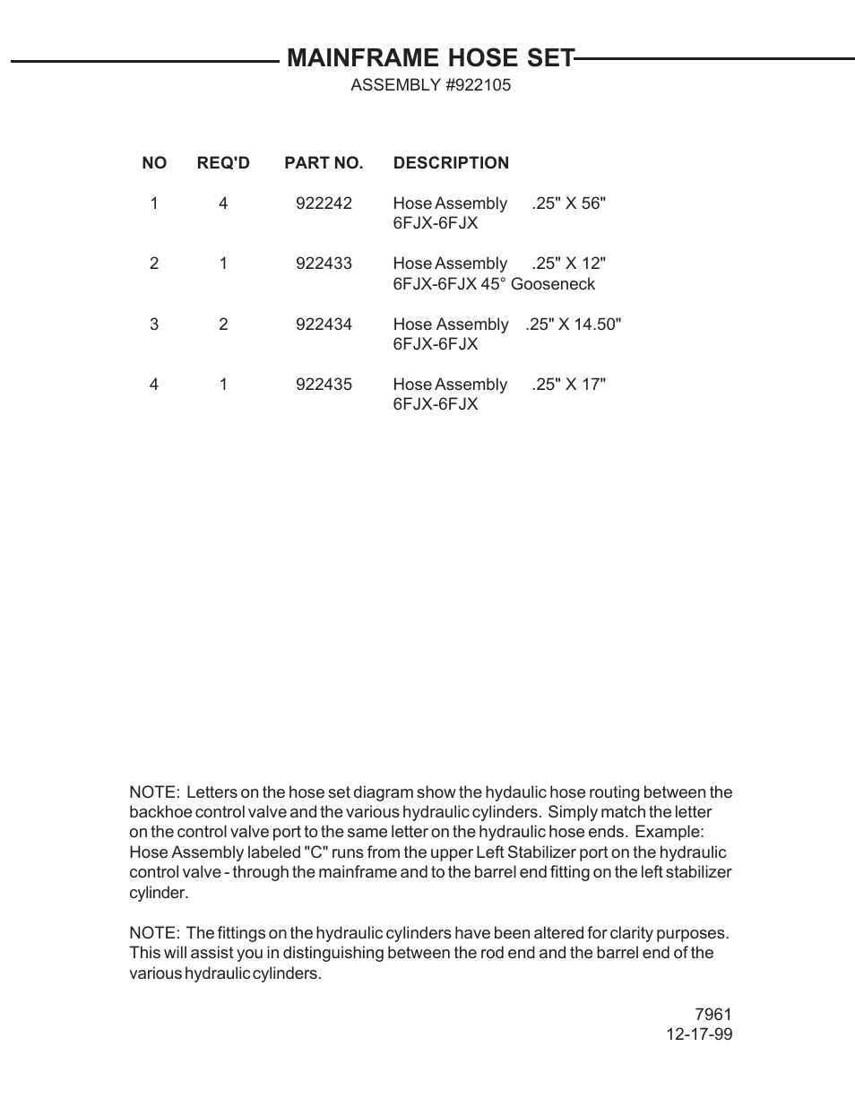 Mainframe hose set | Allmand Brothers TLB 408 BACKHOE User Manual | Page 80 / 93