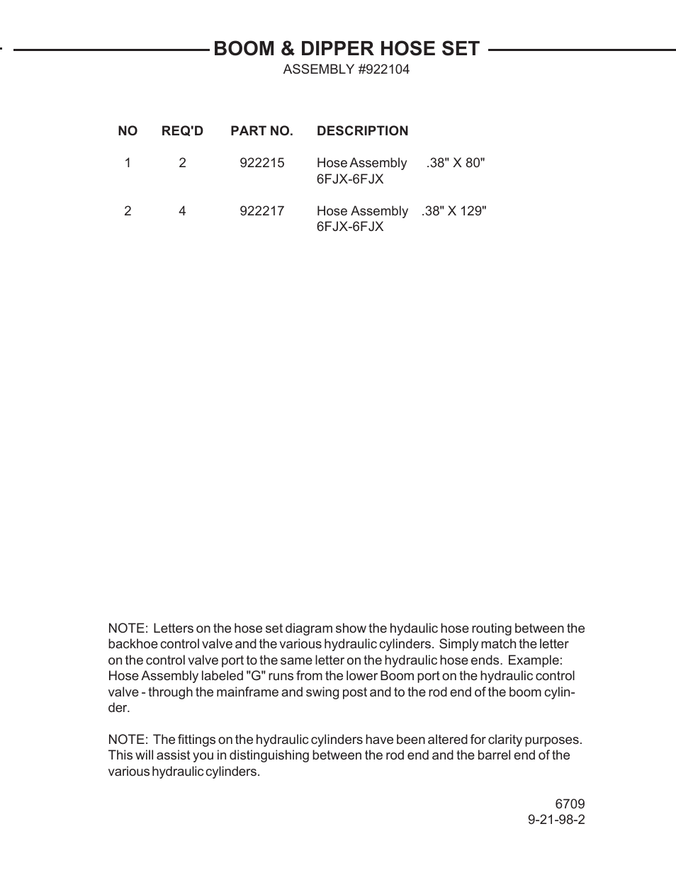 Boom & dipper hose set | Allmand Brothers TLB 408 BACKHOE User Manual | Page 84 / 93