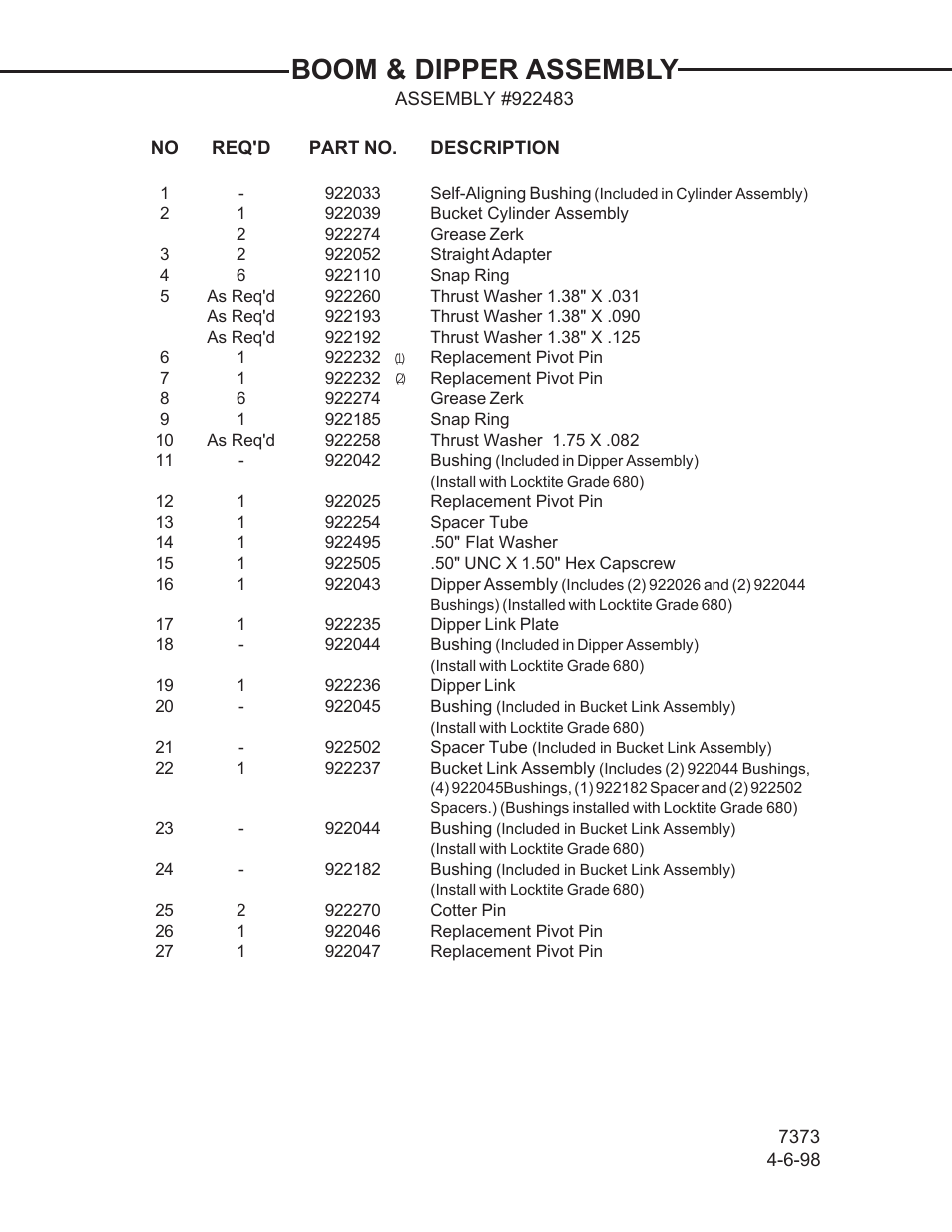 Boom & dipper assembly | Allmand Brothers TLB 509A BACKHOE User Manual | Page 16 / 58