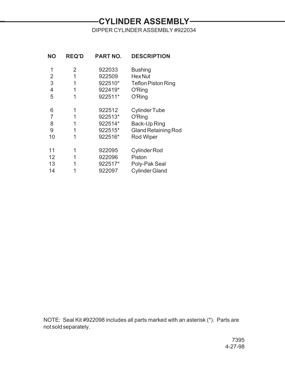 Cylinder assembly | Allmand Brothers TLB 509A BACKHOE User Manual | Page 34 / 58