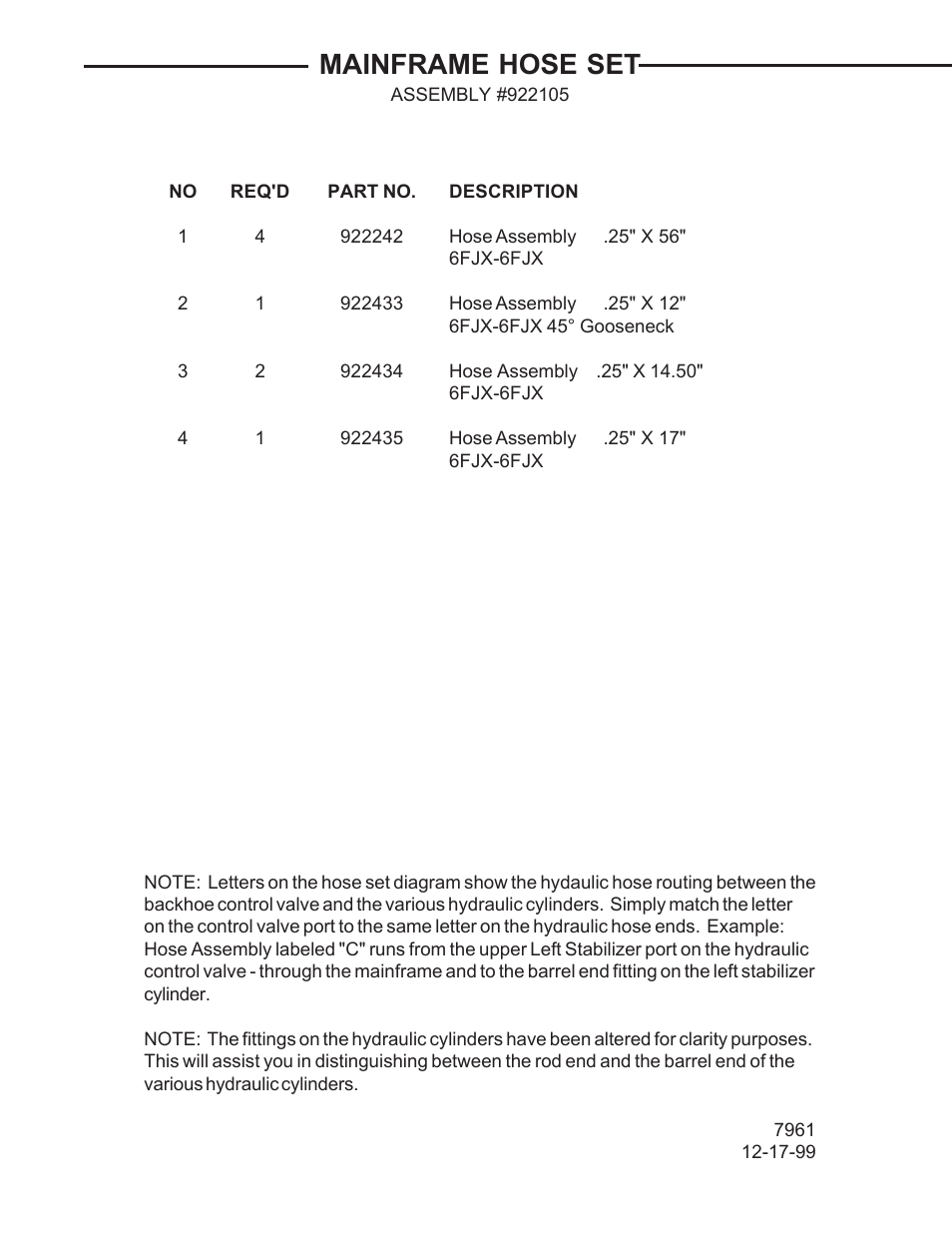 Mainframe hose set | Allmand Brothers TLB 509A BACKHOE User Manual | Page 38 / 58