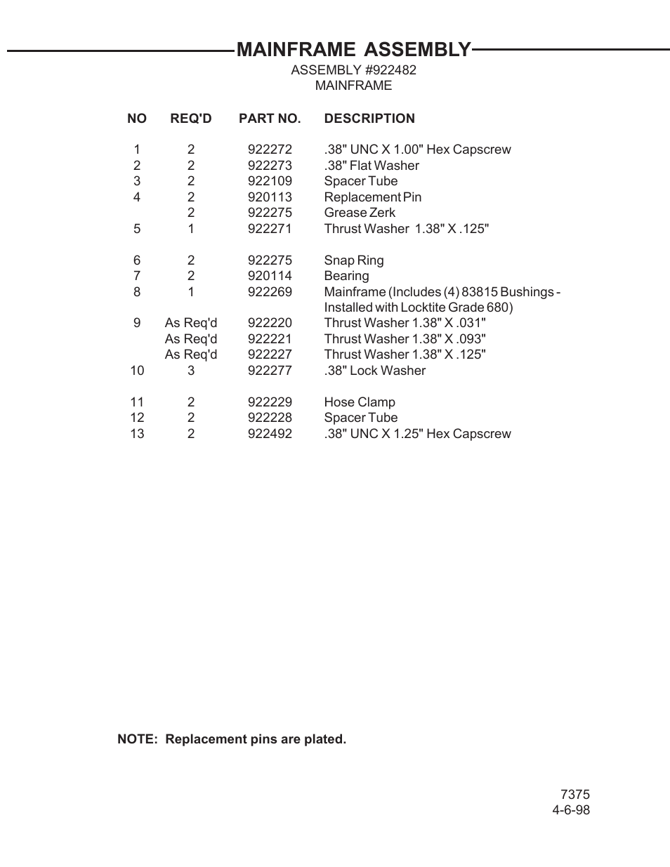 Mainframe assembly | Allmand Brothers TLB 509A BACKHOE User Manual | Page 4 / 58