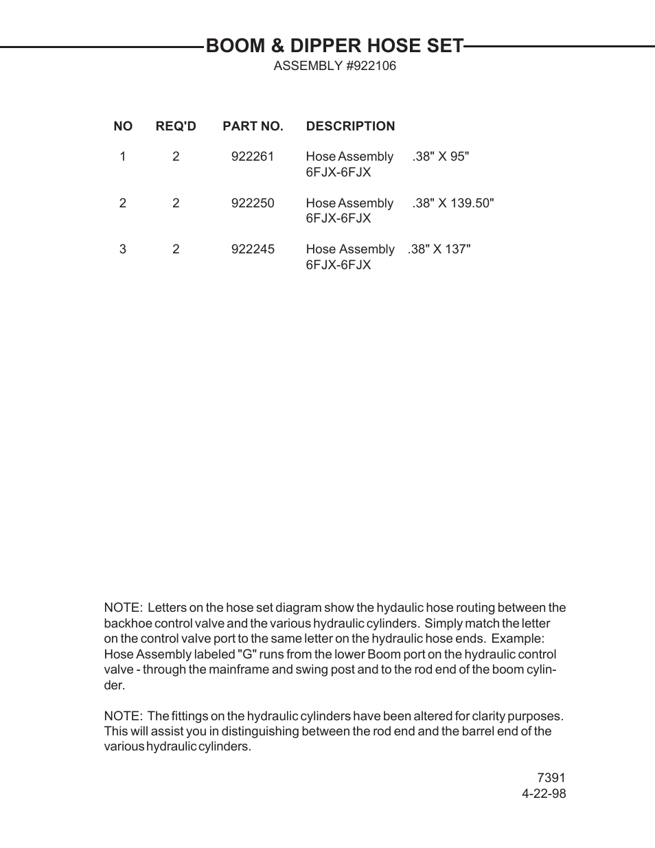Boom & dipper hose set | Allmand Brothers TLB 509A BACKHOE User Manual | Page 40 / 58