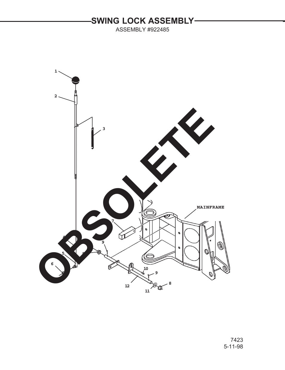 Obsolete, Swing lock assembly | Allmand Brothers TLB 509A BACKHOE User Manual | Page 47 / 58