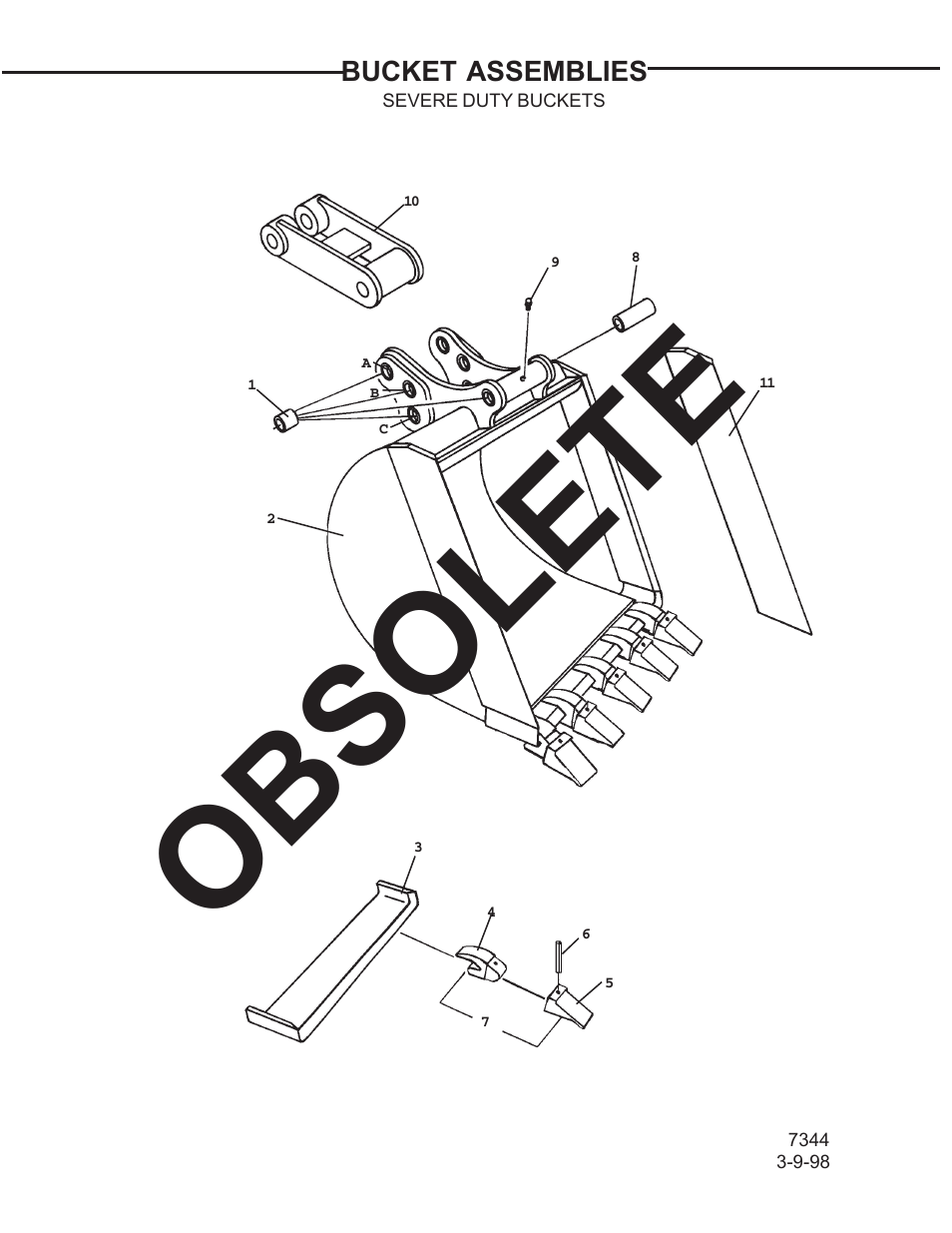 Obsolete, Bucket assemblies | Allmand Brothers TLB 509A BACKHOE User Manual | Page 51 / 58