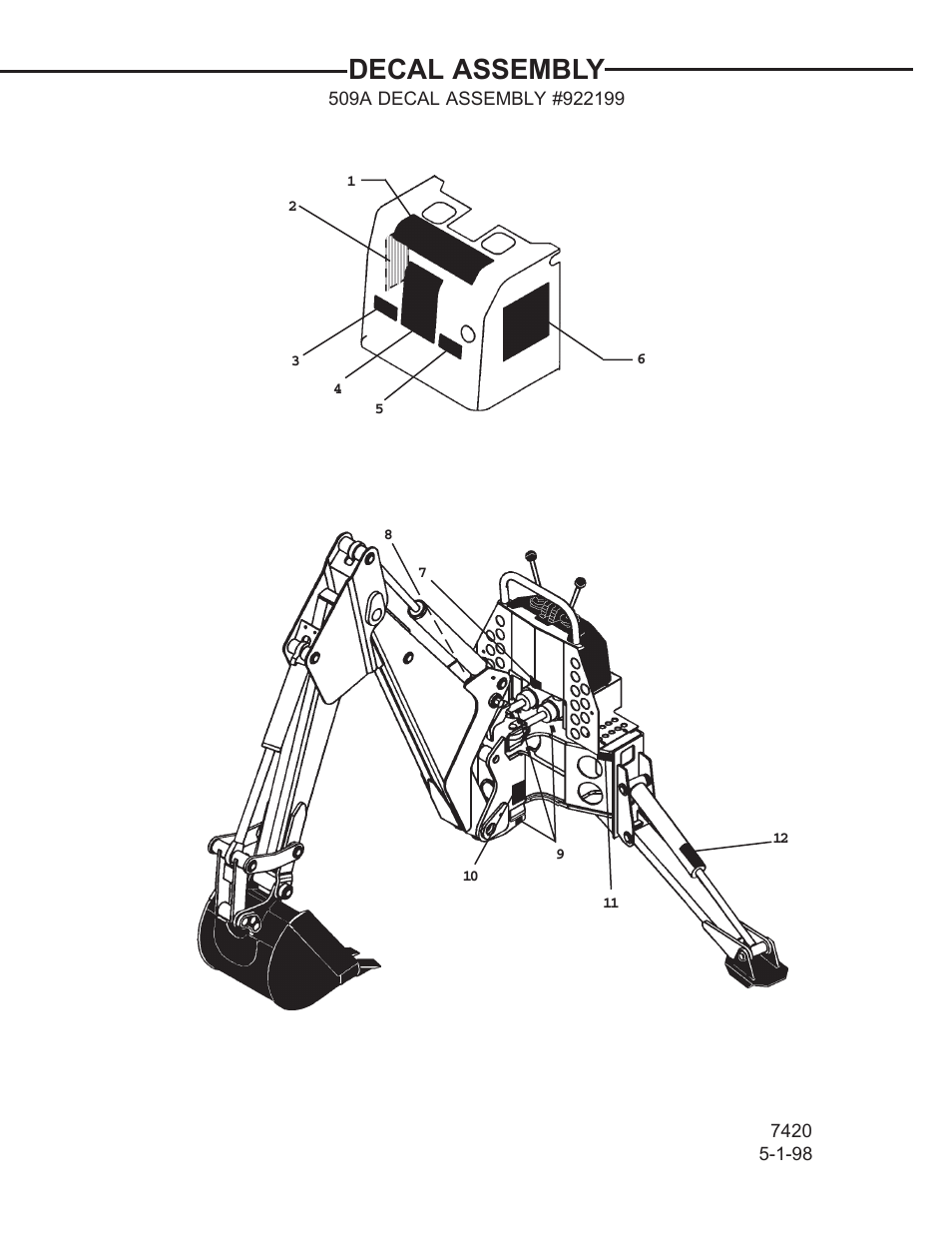 Decal assembly | Allmand Brothers TLB 509A BACKHOE User Manual | Page 53 / 58