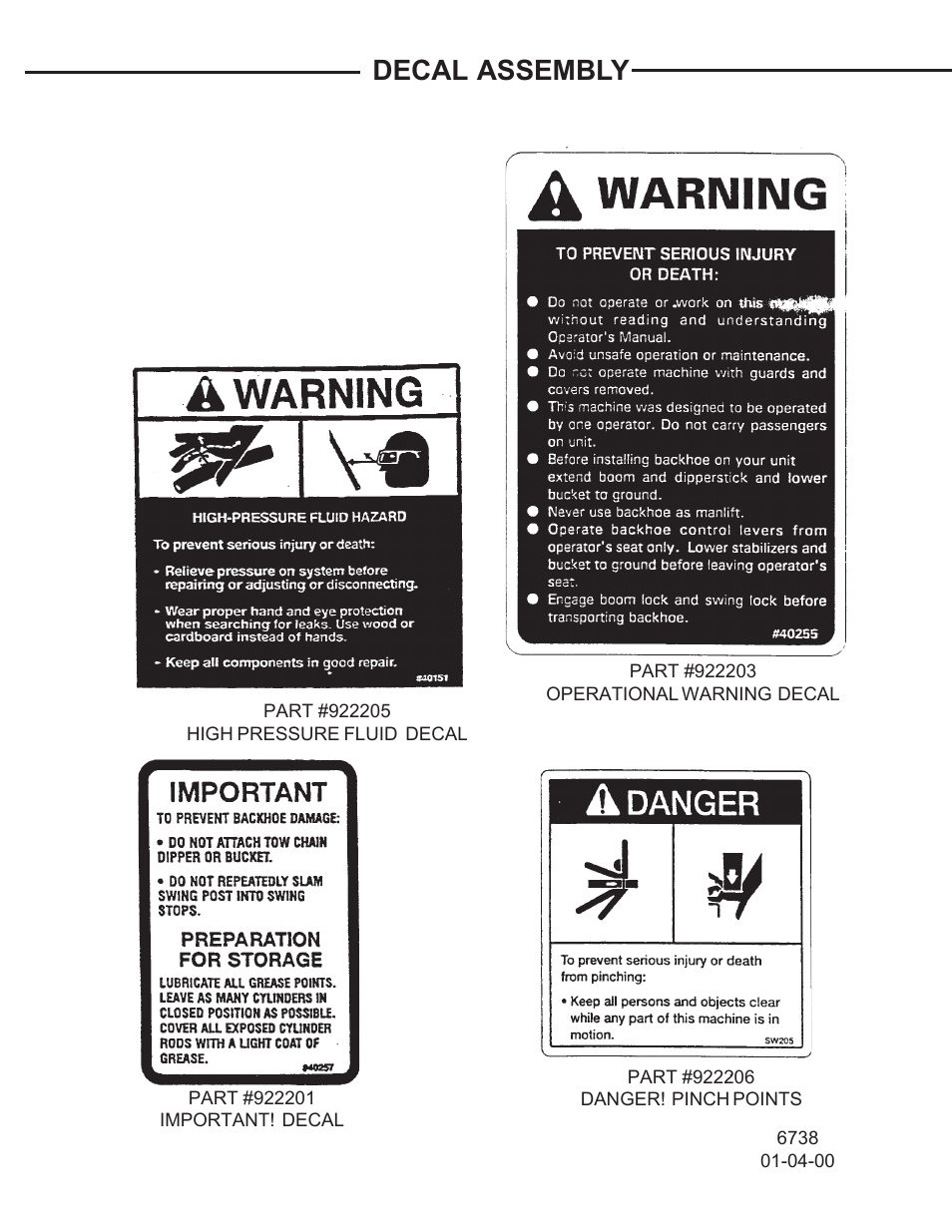 Decal assembly | Allmand Brothers TLB 509A BACKHOE User Manual | Page 56 / 58