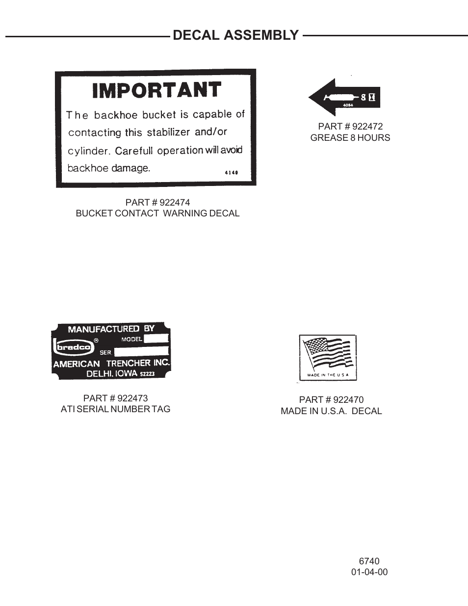 Decal assembly | Allmand Brothers TLB 509A BACKHOE User Manual | Page 57 / 58