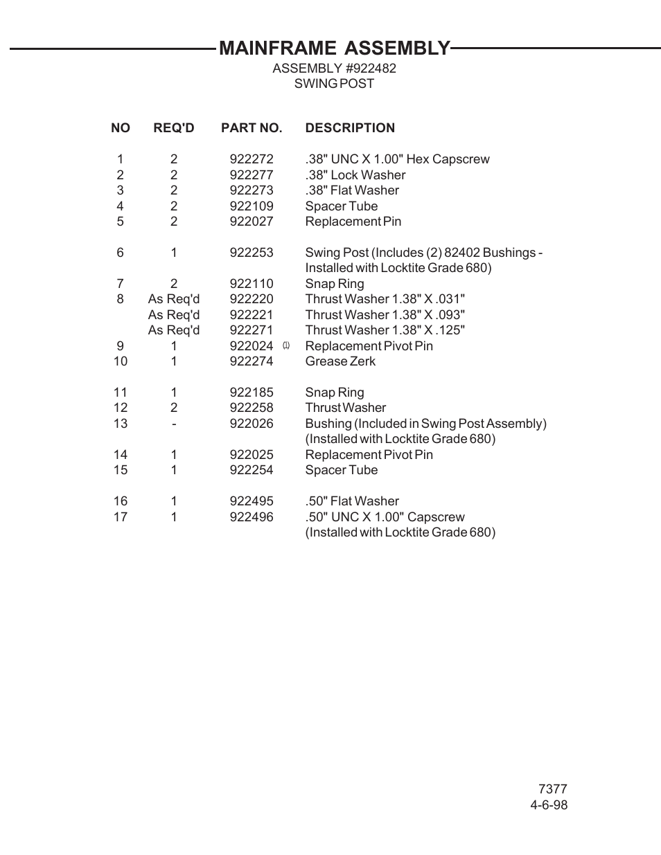 Mainframe assembly | Allmand Brothers TLB 509A BACKHOE User Manual | Page 6 / 58