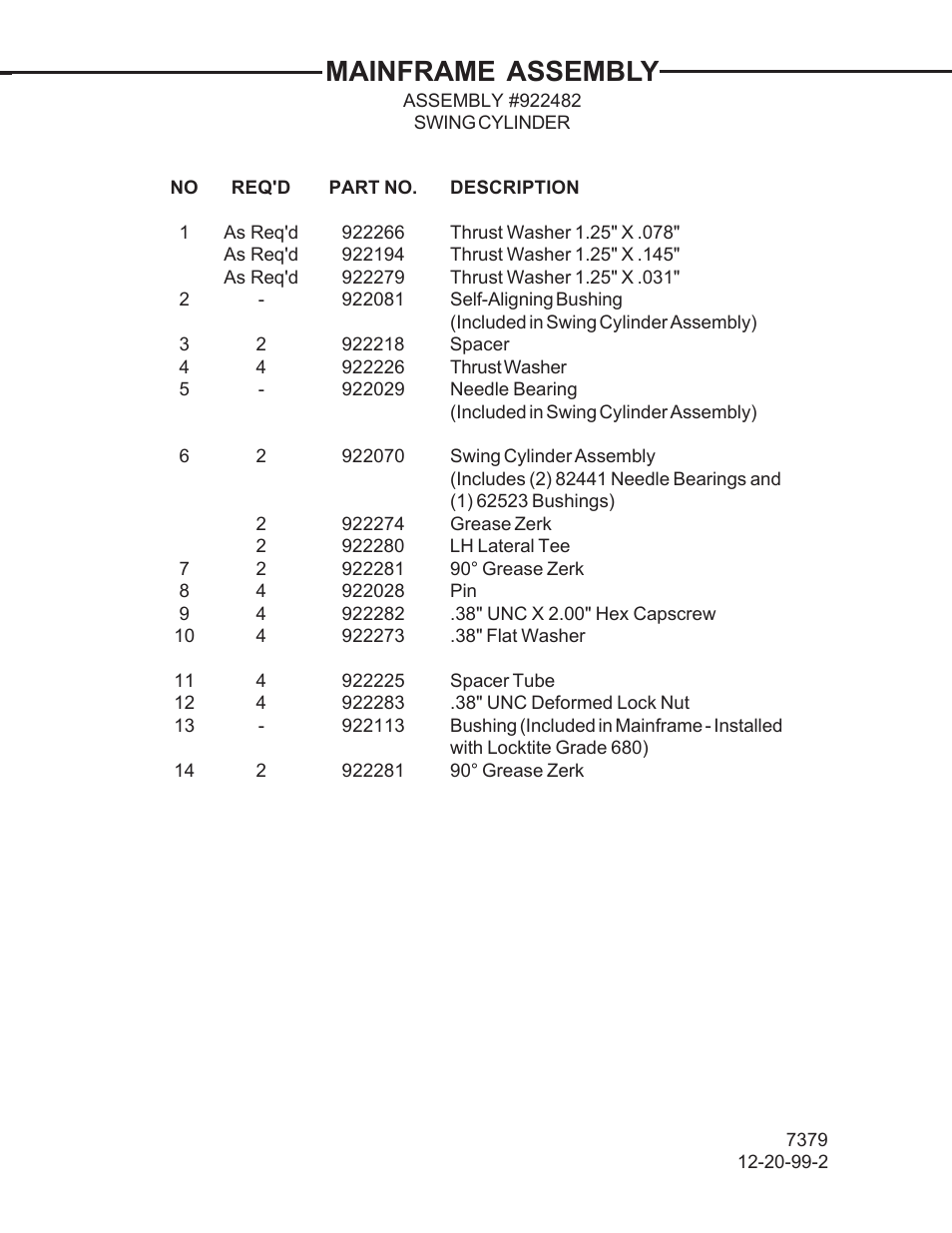 Mainframe assembly | Allmand Brothers TLB 509A BACKHOE User Manual | Page 8 / 58