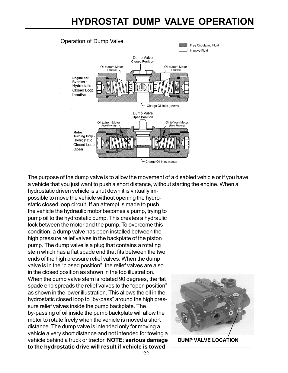 Hydrostat dump valve operation | Allmand Brothers TLB 535 User Manual | Page 22 / 51