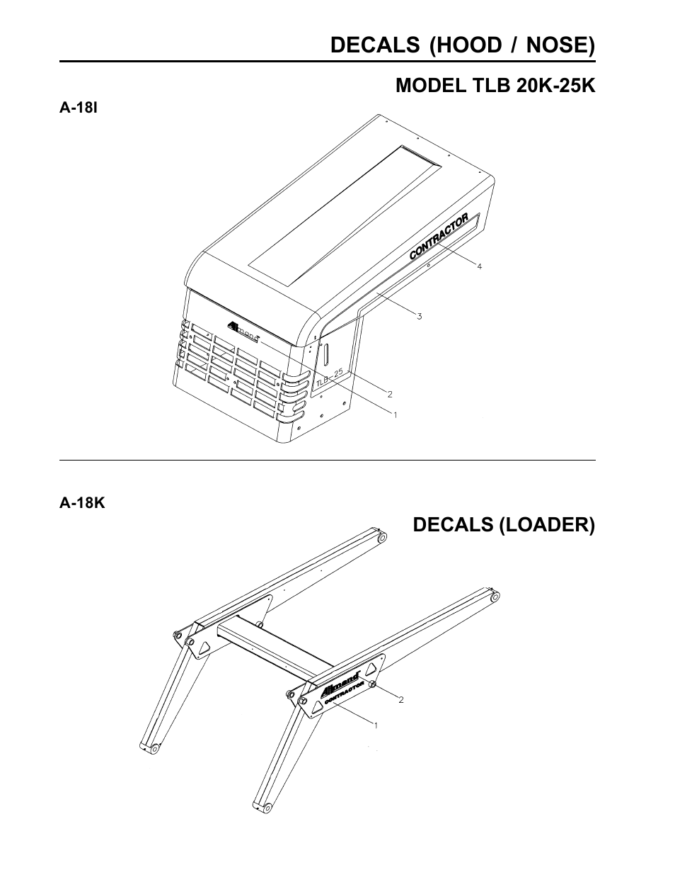 Decals (hood / nose) | Allmand Brothers TLB25K User Manual | Page 80 / 88