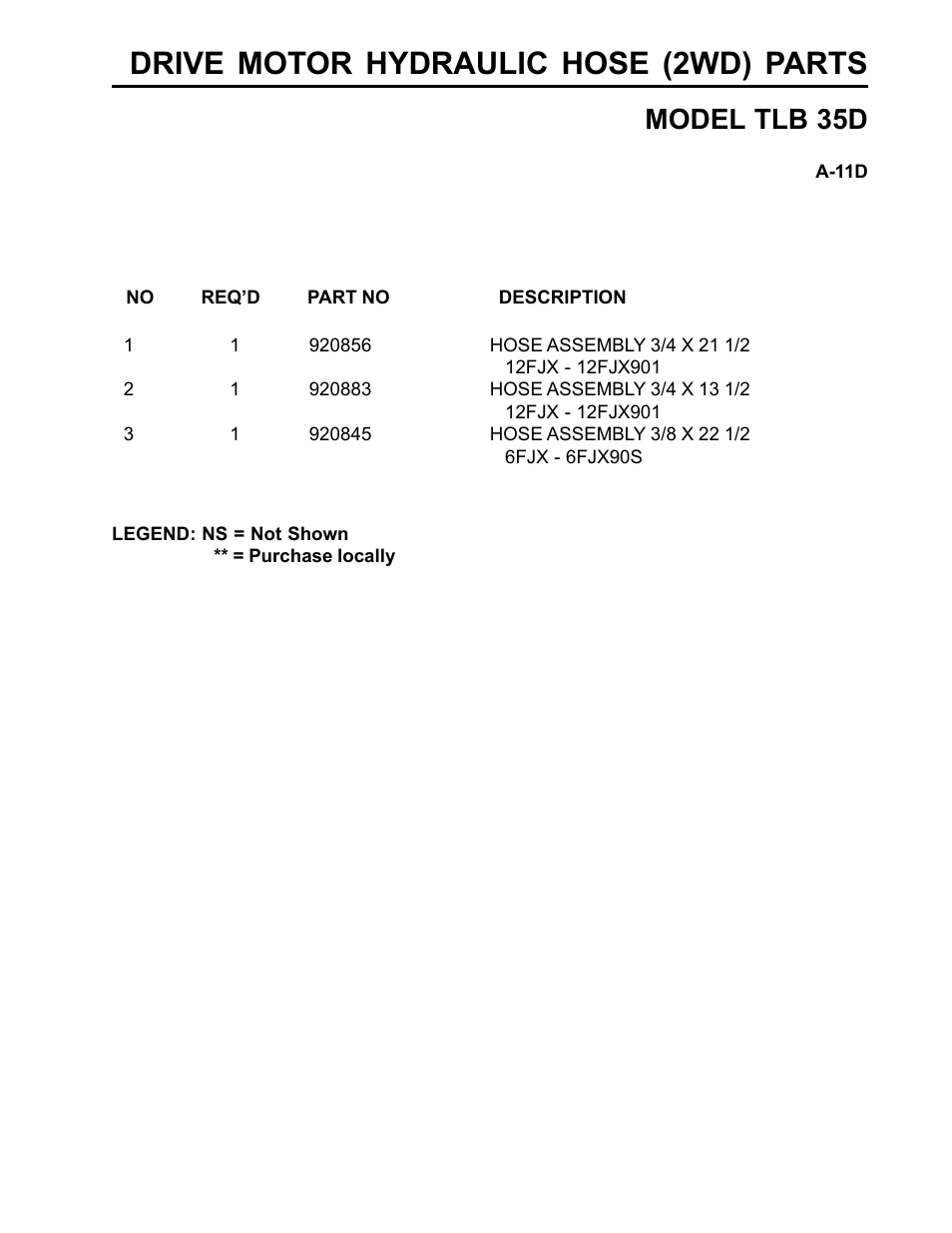 Drive motor hydraulic hose (2wd) parts, Model tlb 35d | Allmand Brothers TLB35D User Manual | Page 49 / 99