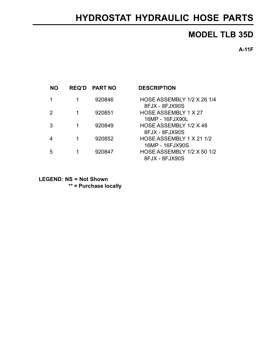 Hydrostat hydraulic hose parts, Model tlb 35d | Allmand Brothers TLB35D User Manual | Page 51 / 99
