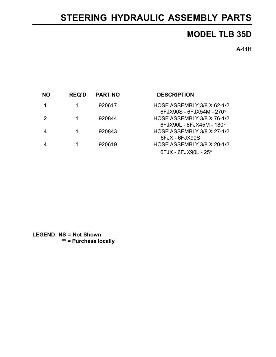 Steering hydraulic assembly parts, Model tlb 35d | Allmand Brothers TLB35D User Manual | Page 53 / 99