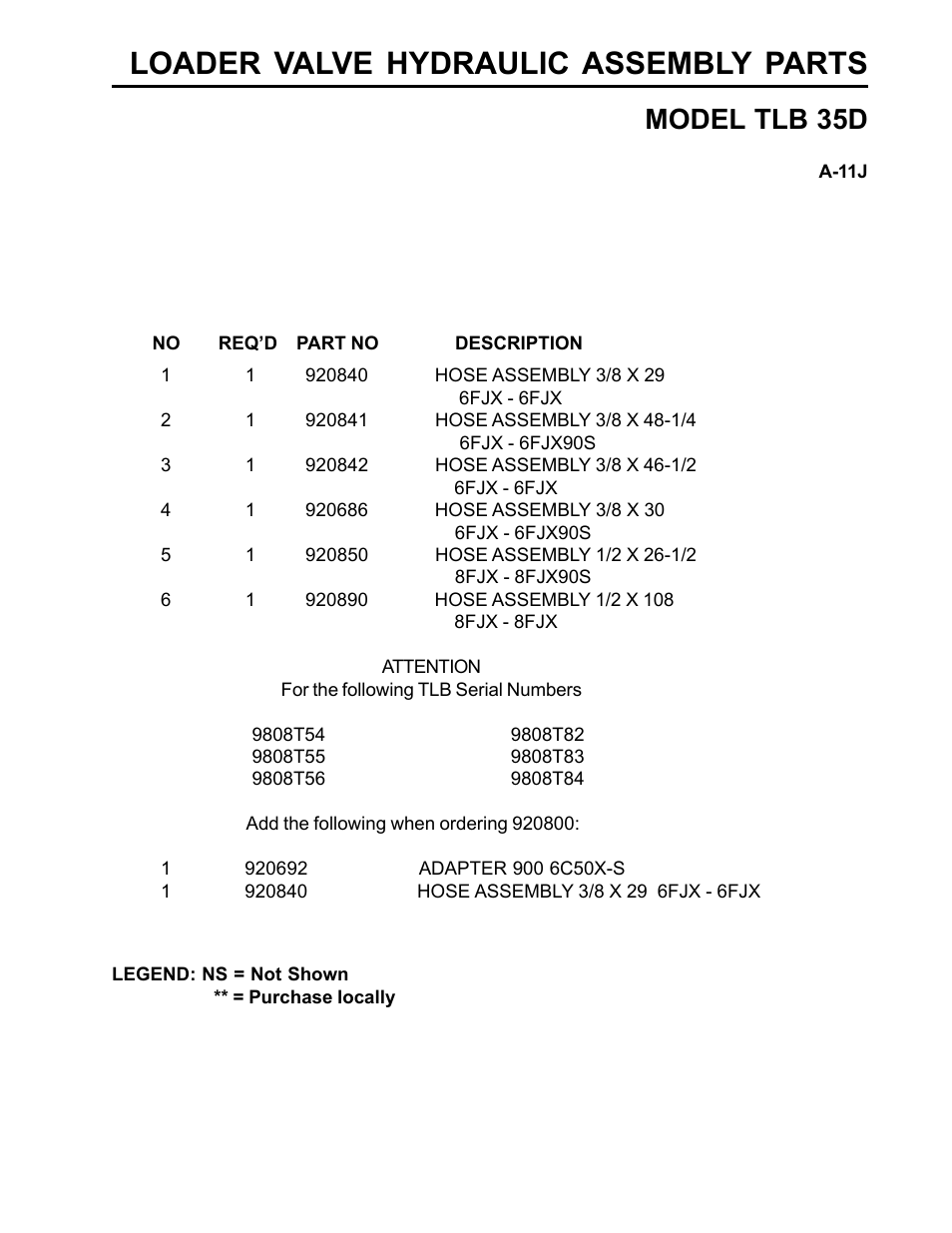 Loader valve hydraulic assembly parts, Model tlb 35d | Allmand Brothers TLB35D User Manual | Page 55 / 99