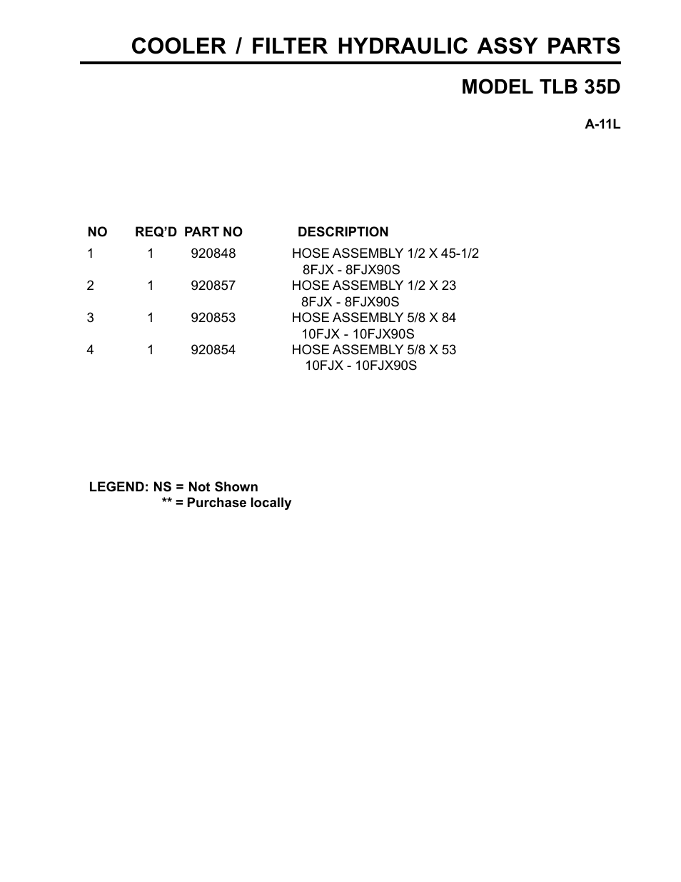 Cooler / filter hydraulic assy parts, Model tlb 35d | Allmand Brothers TLB35D User Manual | Page 57 / 99