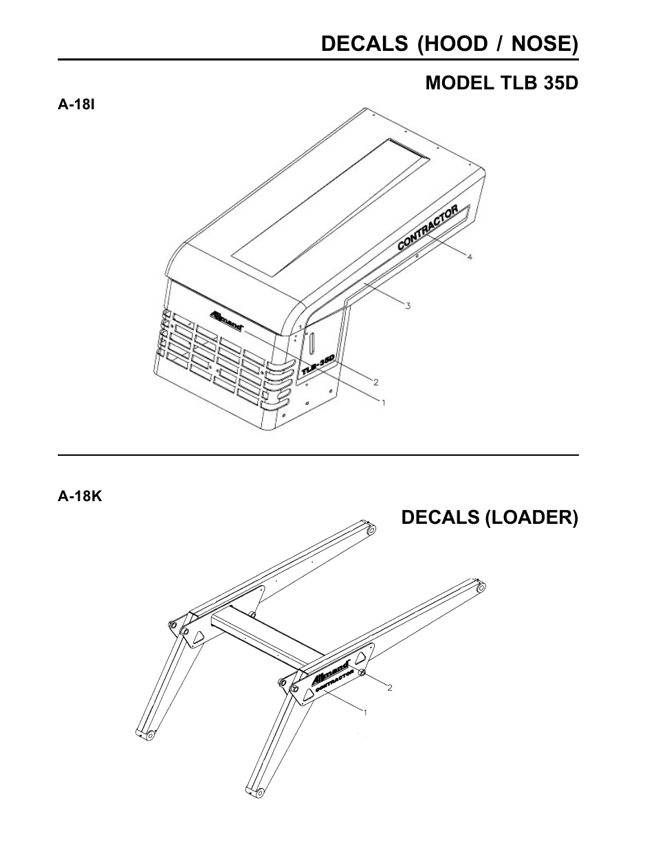 Decals (hood / nose) | Allmand Brothers TLB35D User Manual | Page 92 / 99