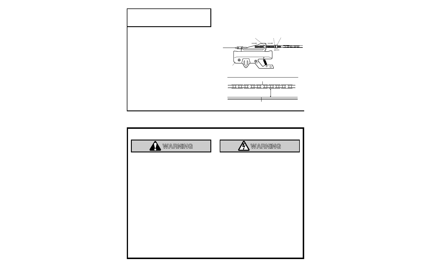 Tighten chain, Safety warnings, Warning caution warning warning caution warning | Assembly step 5 | Chamberlain SECURITY+ 6200-2K User Manual | Page 11 / 40